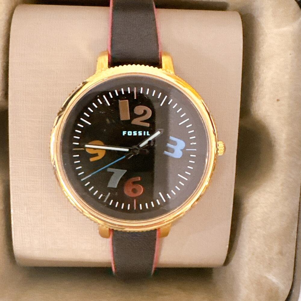 Fossil Watch ES4963  Gold Case Black Dial Colorful Numerals